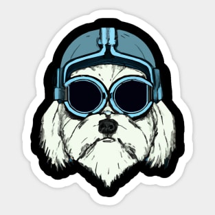 Maltese Dog Pilot Dog Owner Retro Funny Dog Sticker